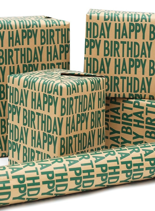 AircooL Green Birthday Wrapping Paper, Minimal Emerald Greens Large Happy Birthday Repeating Script Wrapping Paper - 1 Mini Roll 17Inch x10 ft Per Roll - Green Kraft Gift Wrap for Birthdays Party - Image 3